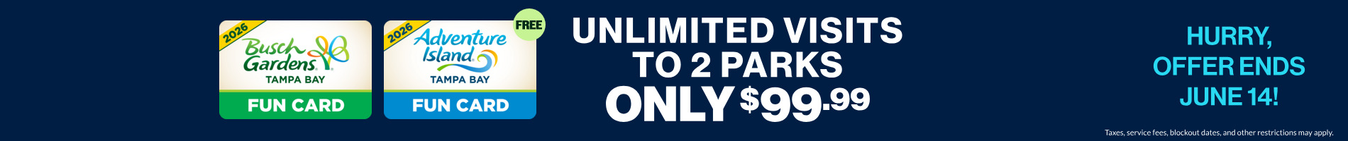 Unlimited visits to 2 parks! Only $99.99