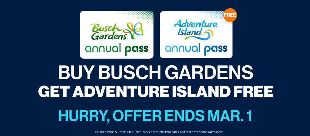 Buy a Busch Gardens Pass, get Adventure Island Free