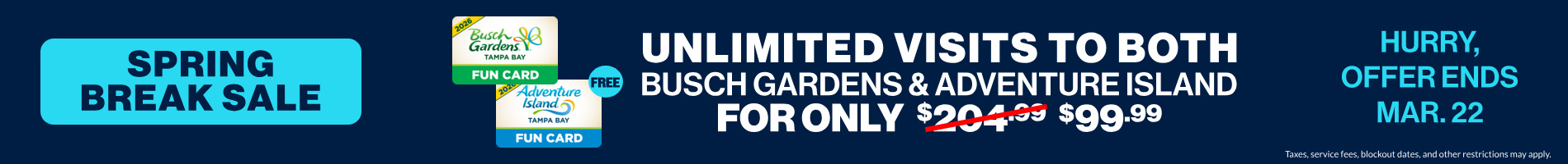 Unlimited Visits for both Busch Gardens and Adventure Island