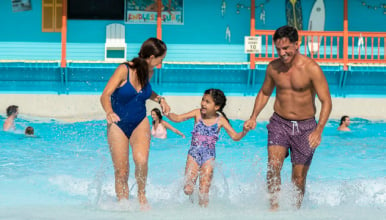 Family in wave pool
