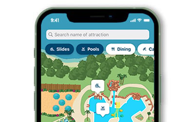 Map Section of the mobile app showing the Paradise Lagoon pool