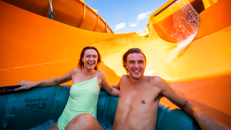 Couple enjoying Wahoo! Remix at Adventure Island Tampa Bay.